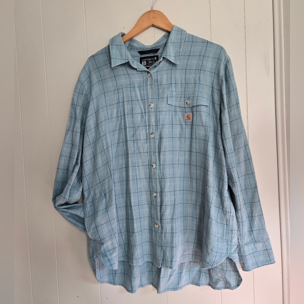 Carhartt Light Blue Checkered Women's Shirt -Size XL